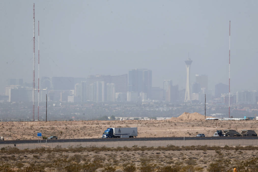The Las Vegas Strip from North Las Vegas, Tuesday, July 31, 2018. Smoke from wildfires in California and Arizona are affecting the air quality the in Las Vegas Valley. (Erik Verduzco/Las Vegas Rev ...