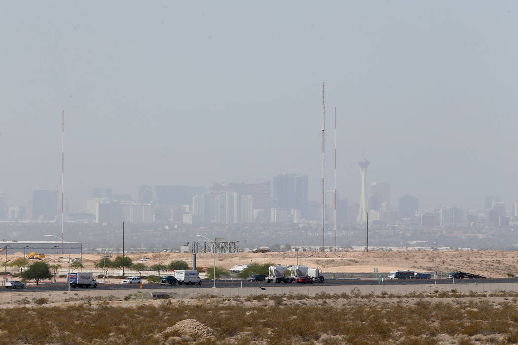 The Las Vegas Strip from North Las Vegas, Tuesday, July 31, 2018. Smoke from wildfires in California and Arizona are affecting the air quality the in Las Vegas Valley. (Erik Verduzco/Las Vegas Rev ...