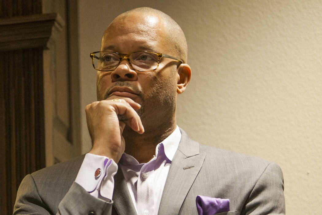Senate Majority Leader Aaron Ford, D-Las Vegas, listens during a news conference in Las Vegas, Jan. 4, 2018. (Rachel Aston/Las Vegas Review-Journal) @rookie__rae