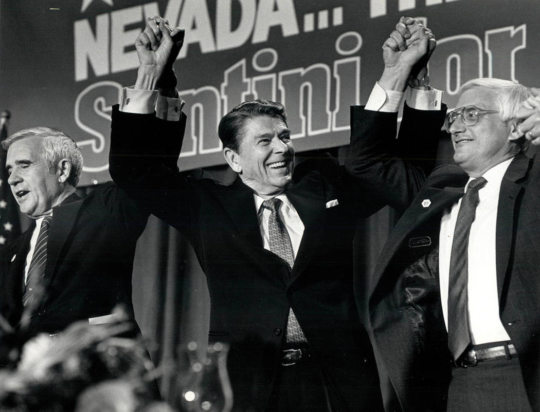 Paul Laxalt, Ronald Reagan and Santini, June 25, 1986 (File photo/Las Vegas Review-Journal )