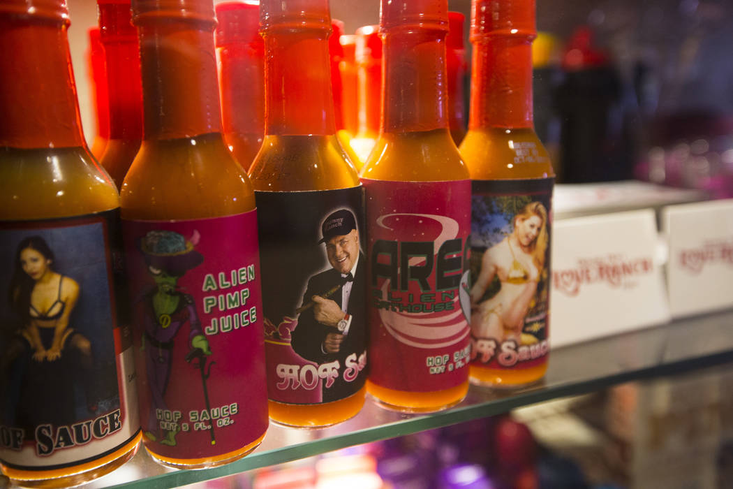 Hot sauces available for purchase at the Love Ranch brothel in Crystal, just north of Pahrump, ...