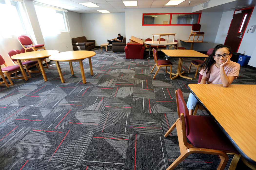 UNLV senior Angelyn Tabalba in in the study lounge near her dorm room in the Tonopah Complex Thursday, July 26, 2018. K.M. Cannon Las Vegas Review-Journal @KMCannonPhoto