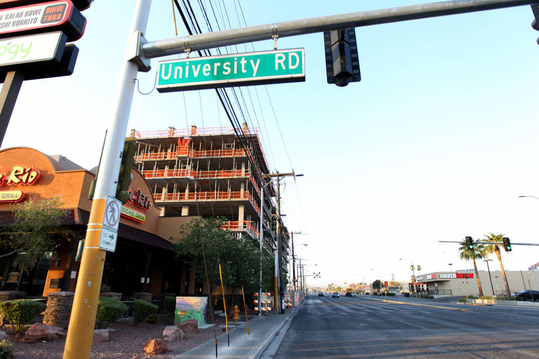 Construction continues on the University Gateway project on Maryland Parkway across from UNLV Friday, July 27, 2018. K.M. Cannon Las Vegas Review-Journal @KMCannonPhoto