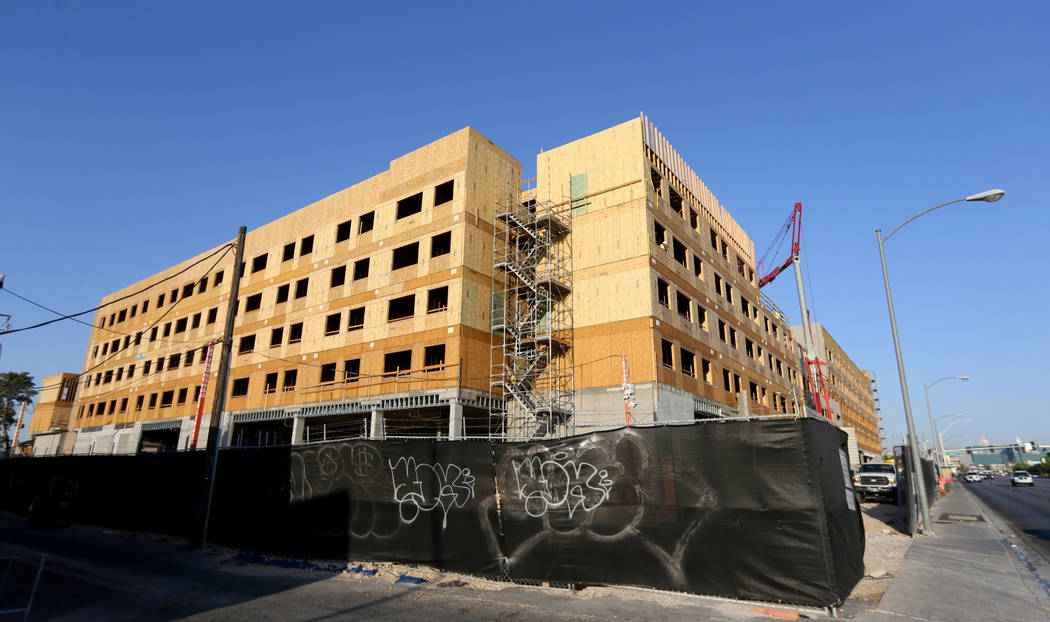 Construction continues on a mixed use project at 1055 E. Tropicana Ave. across from UNLV Friday, July 27, 2018. K.M. Cannon Las Vegas Review-Journal @KMCannonPhoto