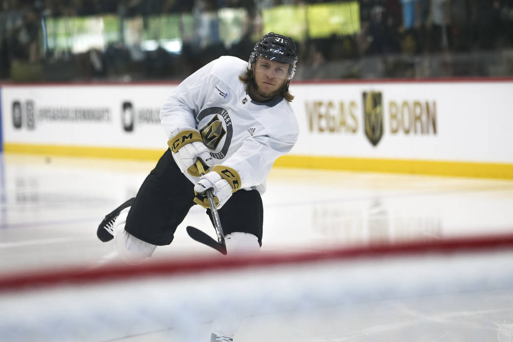 Vegas Golden Knights center William Karlsson (71) shoots the puck during a team practice at City National Arena in Las Vegas on Saturday, May 26, 2018. Richard Brian Las Vegas Review-Journal @vega ...