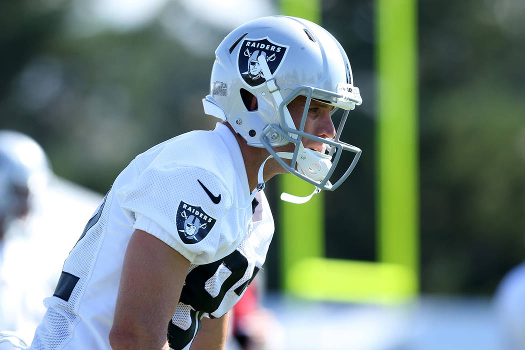 Wide receiver Jordy Nelson (82) warms up at the Oakland Raiders training camp in Napa, Calif., Friday, July 27, 2018. Heidi Fang Las Vegas Review-Journal @HeidiFang