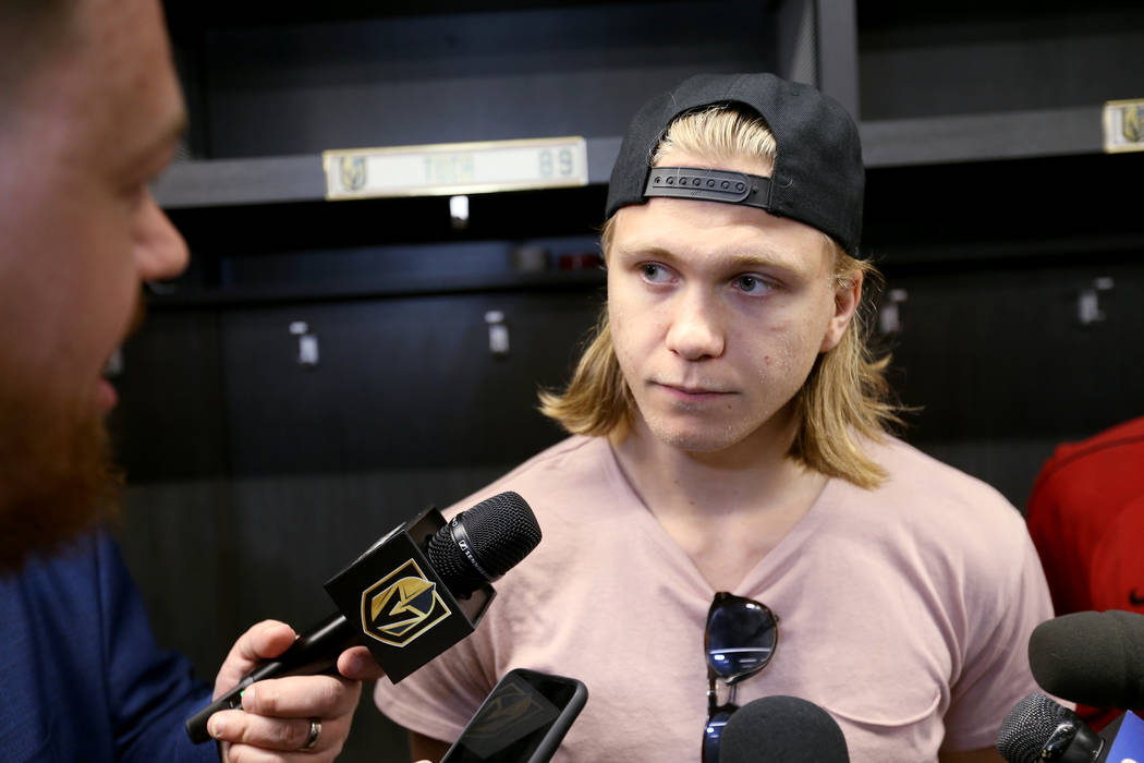 Vegas Golden Knights center William Karlsson, talks to the news media at City National Arena Friday, June 8, 2018, after falling to the Washington Capitals in the Stanley Cup Final Thursday. K.M. ...