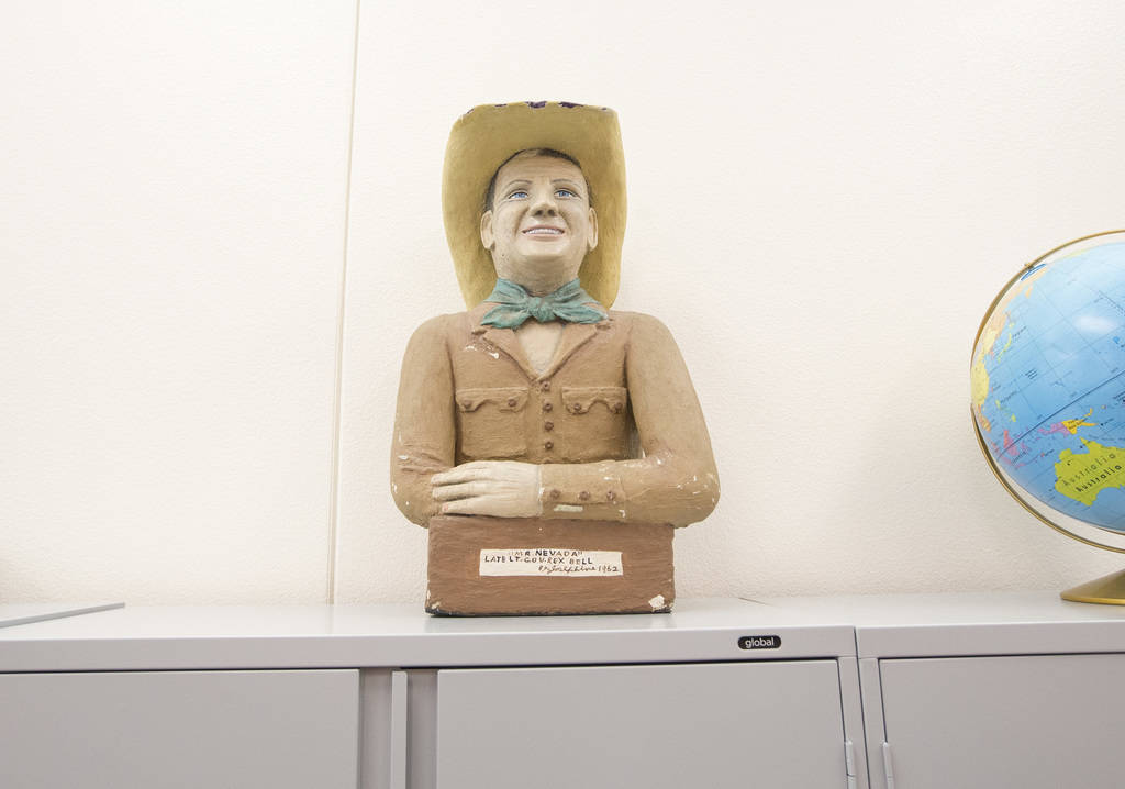 A sculpture of Rex Bell on display in the main office at Rex Bell Elementary School in Las Vegas on Wednesday, Aug. 8, 2018. Richard Brian Las Vegas Review-Journal @vegasphotograph