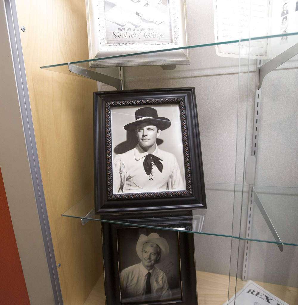 A photo tribute to Rex Bell on display at Rex Bell Elementary School in Las Vegas on Wednesday, Aug. 8, 2018. Richard Brian Las Vegas Review-Journal @vegasphotograph