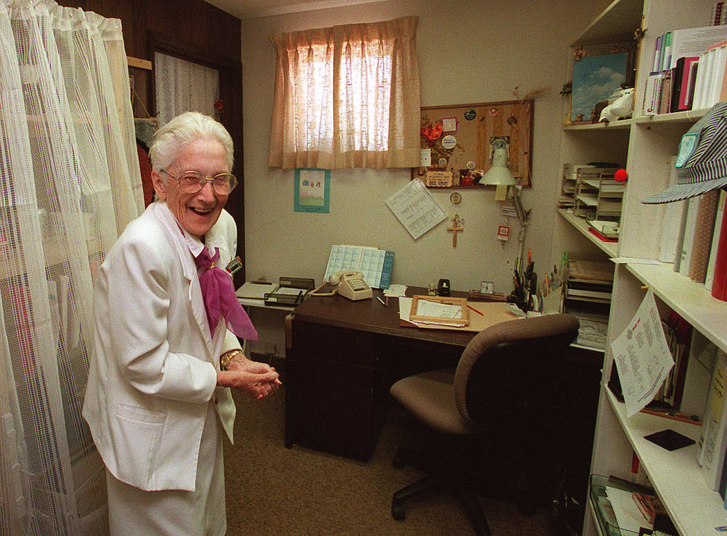 Sister Robert Joseph Bailey stands in her former dorm room. (Las Vegas Review-Journal File Photo)