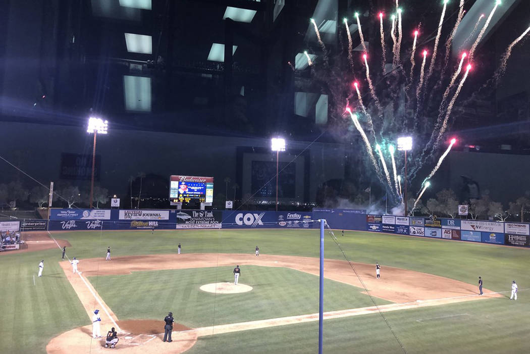 Fireworks accidentally went off at Cashman Field during a game between the 51s and the Fresno Grizzlies on May 11, 2018. (Betsy Helfand/Las Vegas Review-Journal)