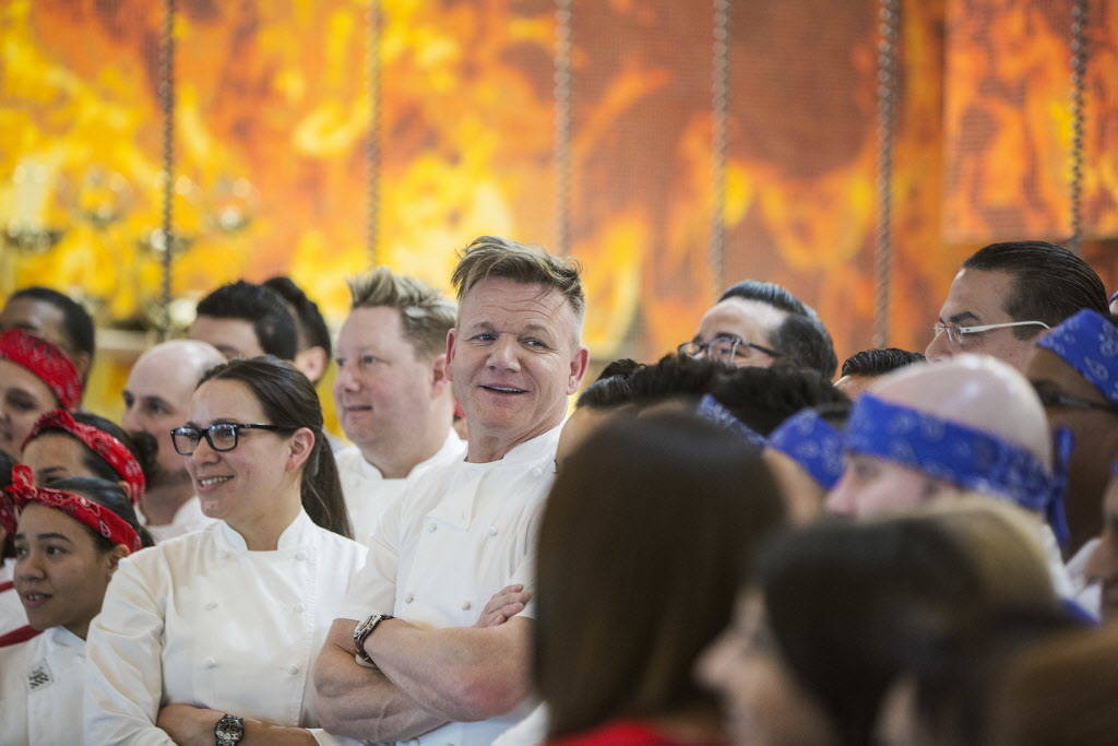 Celebrity chef Gordon Ramsay interacts with staff at his new Strip restaurant Hell's Kitchen on Sunday, January 7, 2018, at Caesars Palace hotel-casino, in Las Vegas. Benjamin Hager Las Vegas Revi ...
