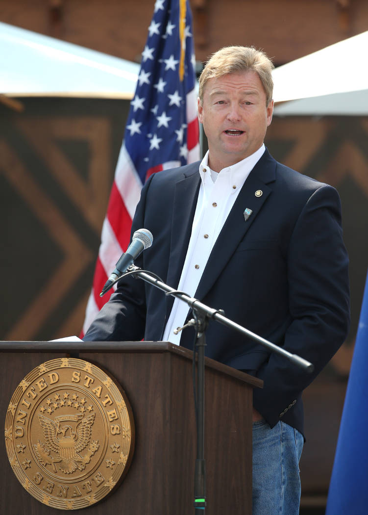 U.S. Sen. Dean Heller speaks at the 22nd annual Lake Tahoe Summit, at Sand Harbor State Park, near Incline Village, Nev., on Tuesday, Aug. 7, 2018. (Cathleen Allison/Las Vegas Review-Journal)