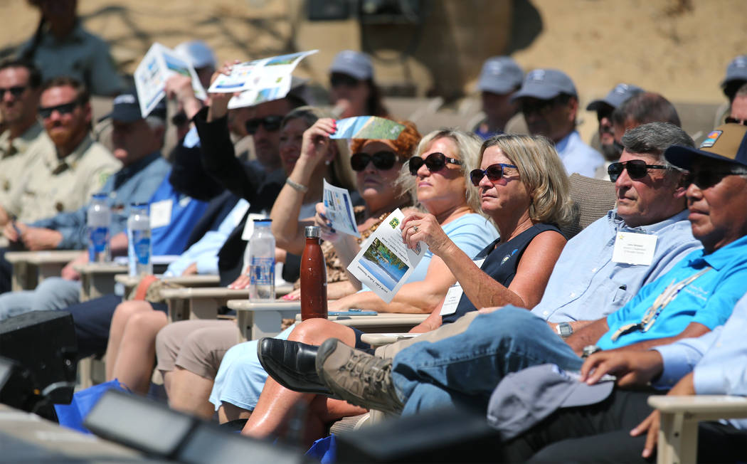 Federal, state and local officials gather for the 22nd annual Lake Tahoe Summit, at Sand Harbor State Park, near Incline Village, Nev., on Tuesday, Aug. 7, 2018. (Cathleen Allison/Las Vegas Review ...