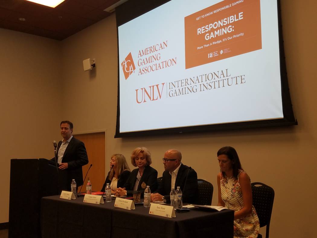 The American Gaming Association's panel on responsible gaming kicked off Responsible Gaming Education Week at UNLV's International Gaming Institute on Tuesday, Aug. 7, 2018. Bo Bernhard, executive ...