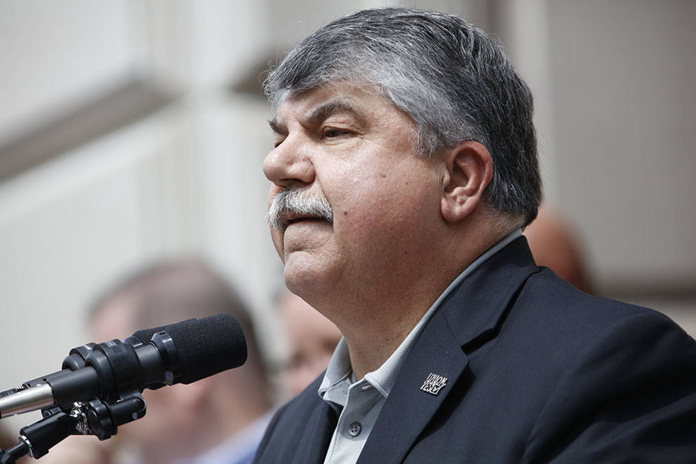 Richard L. Trumka, AFL-CIO President, speaks during a United Steel Workers Local 1999 rally in Indianapolis, Friday, April 29, 2016. (AJ Mast/AP)