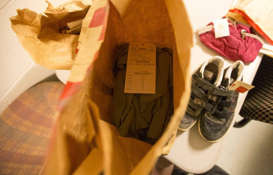 Evidence from Alex Christopher Ewing's 1984 attempted murder case at the Regional Justice Center's evidence vault in downtown Las Vegas on Friday, Aug. 10, 2018. Richard Brian Las Vegas Review-Jou ...