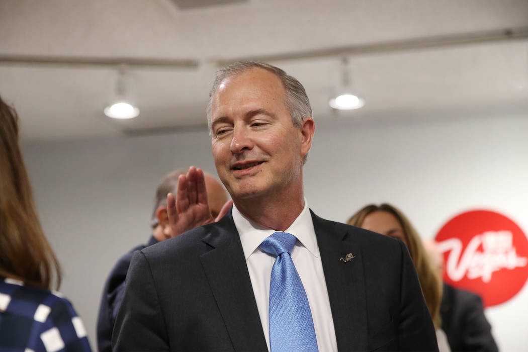 Steve Hill, who was named the new CEO of the Las Vegas Convention and Visitors Authority, replacing retiring Rossi Ralenkotter, during a LVCVA board meeting at the Las Vegas Convention Center in L ...