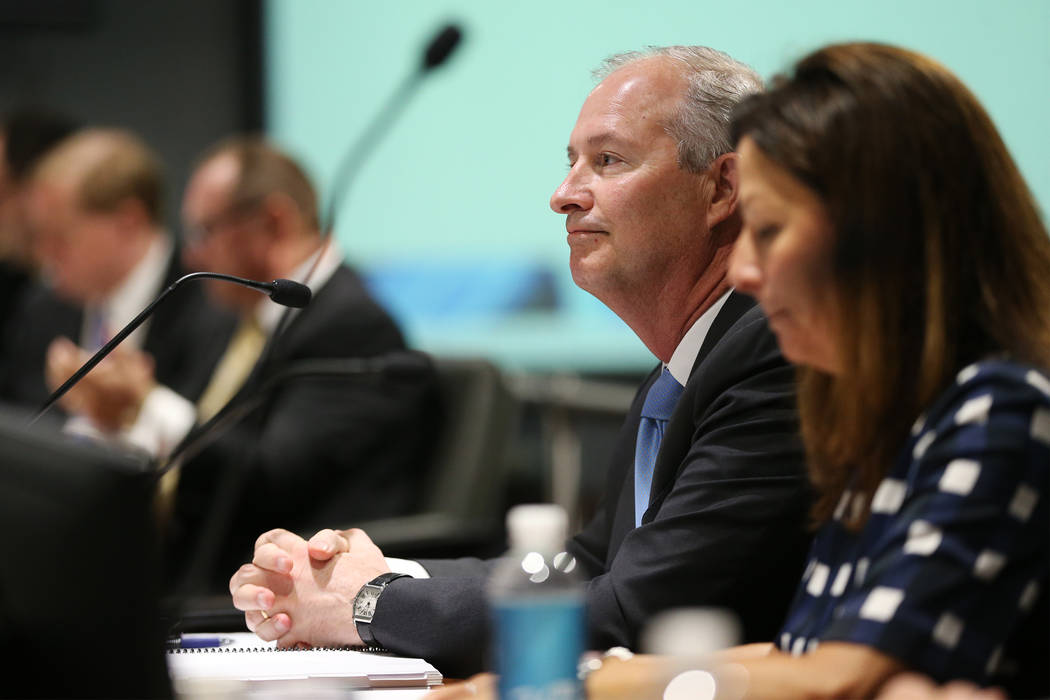 Steve Hill, who was named the new CEO of the Las Vegas Convention and Visitors Authority, replacing retiring Rossi Ralenkotter, during a LVCVA board meeting at the Las Vegas Convention Center in L ...