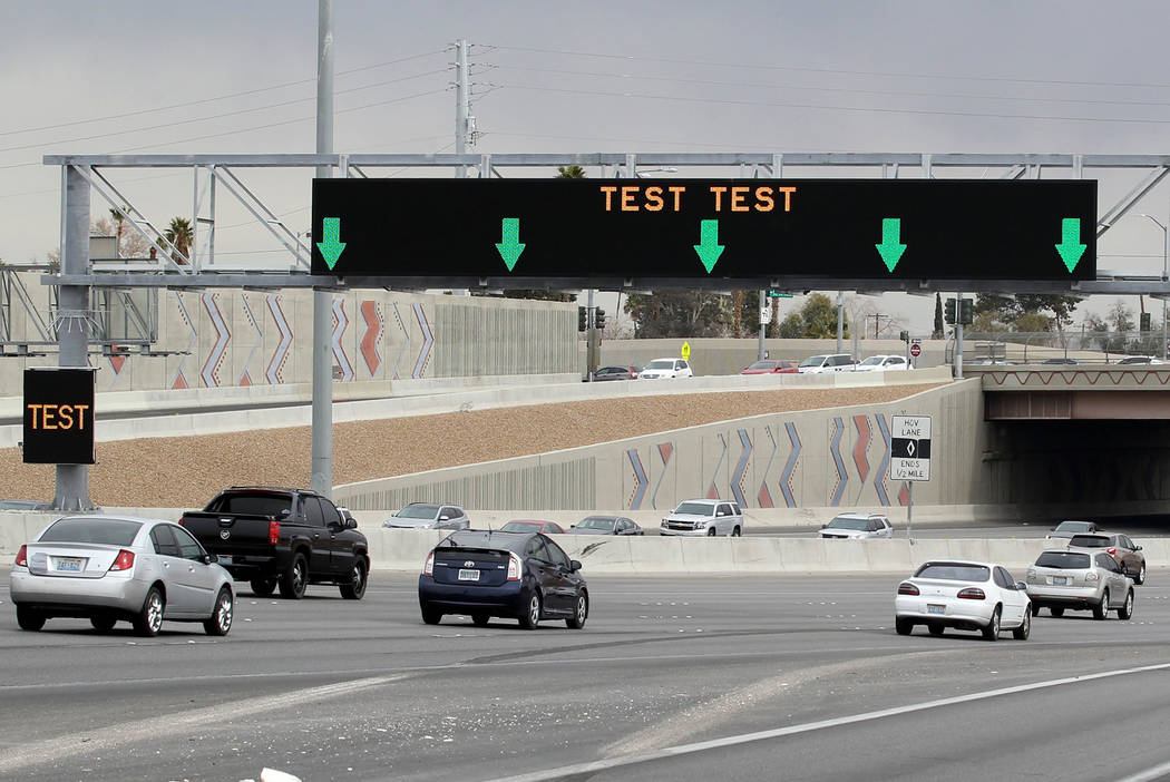 An example of Nevada Department of Transportation's new Active Traffic Management sign. By the end of 2019, 42 of these new Active Traffic Management signs will deliver real-time information with ...