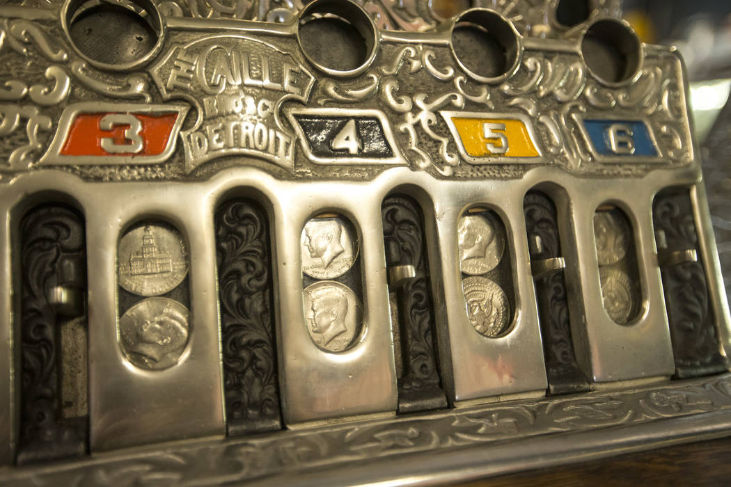 Vintage slot machines on display at the Morphy Auctions warehouse located at 4520 Arville Street in Las Vegas on Thursday, Aug. 16, 2018. Richard Brian Las Vegas Review-Journal @vegasphotograph