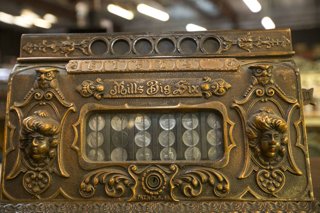 Vintage slot machines on display at the Morphy Auctions warehouse located at 4520 Arville Street in Las Vegas on Thursday, Aug. 16, 2018. Richard Brian Las Vegas Review-Journal @vegasphotograph