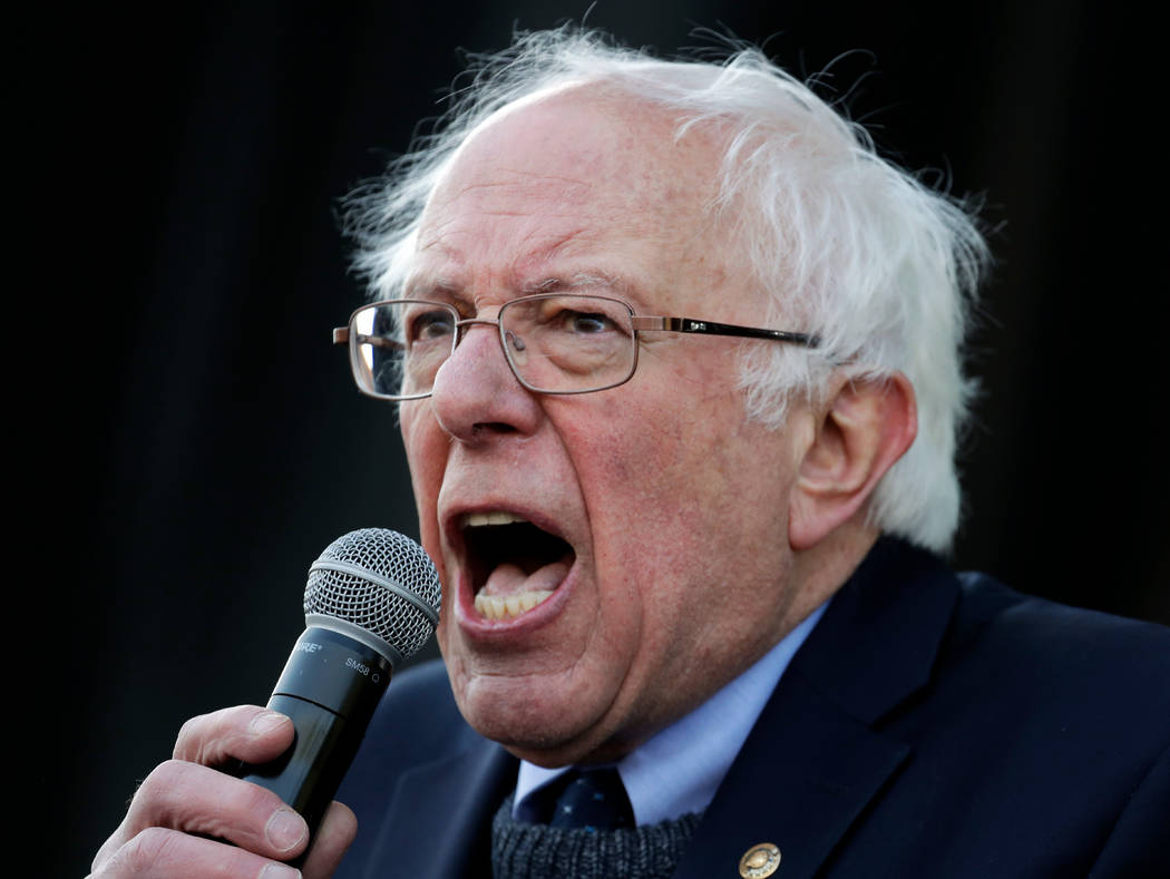 FILE - In this April 4, 2018, file photo, Sen. Bernie Sanders, I-Vt., speaks at a rally commemorating the 50th anniversary of the assassination of the Martin Luther King Jr. in Memphis, Tenn. Look ...