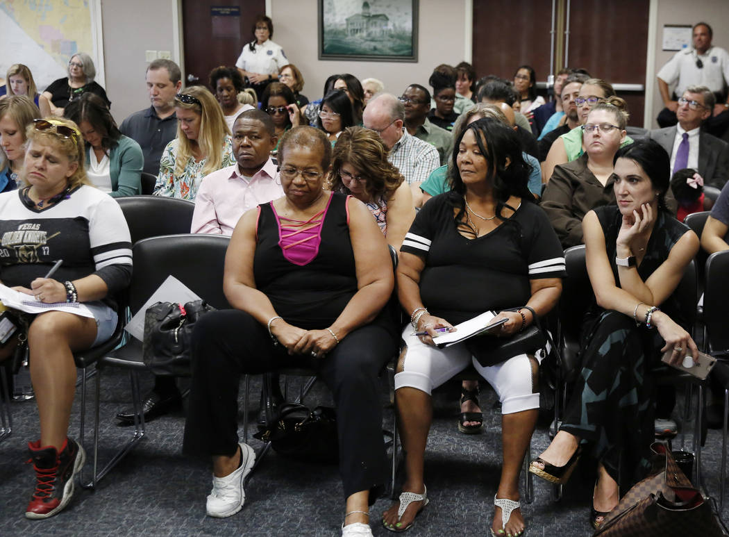 Psychologists and their supporters attend a public hearing after protesting a new Medicaid rule at the Grant Sawyer State building on Tuesday, Aug. 14, 2018, in Las Vegas. Bizuayehu Tesfaye/Las Ve ...
