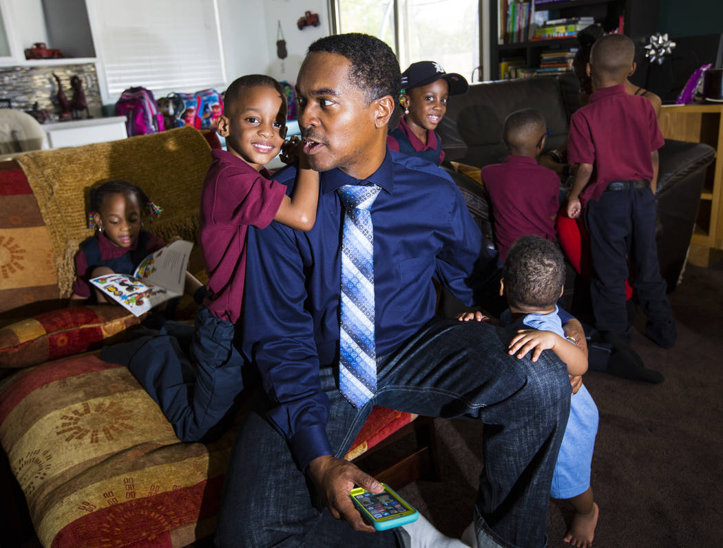 Deon Derrico talks to his son Deniko, 4, at their home in North Las Vegas on Wednesday, Aug. 15, 2018. Chase Stevens Las Vegas Review-Journal @csstevensphoto