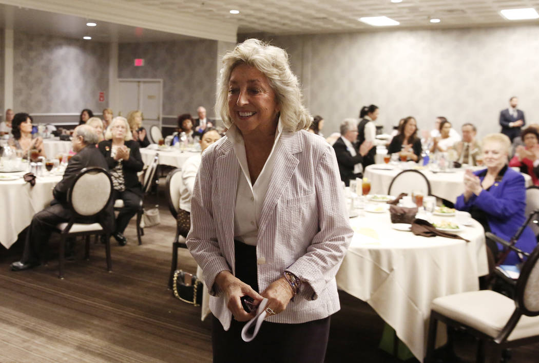 Dina Titus, Democratic candidate for the 1st Congressional District., takes the podium during the Women's Chamber 2018 candidate forum luncheon event on Friday, Aug. 17, 2018, in Las Vegas. Bizuay ...