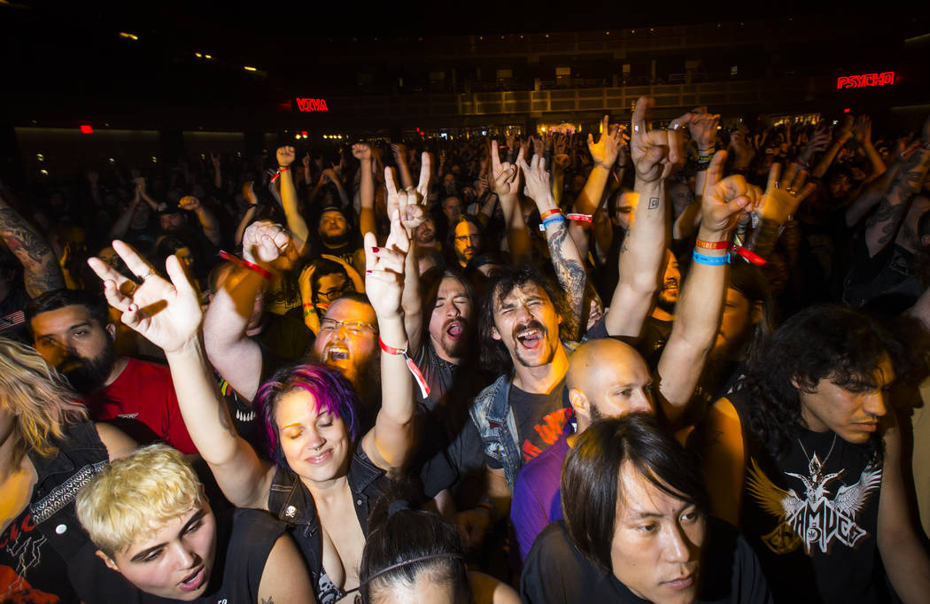 Fans cheer as High on Fire performs at The Joint during the Psycho Las Vegas music festival at the Hard Rock Hotel in Las Vegas on Friday, Aug. 17, 2018. Chase Stevens Las Vegas Review-Journal @cs ...
