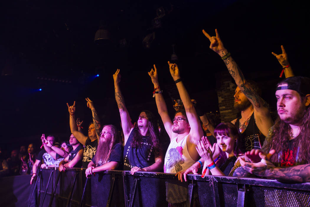 Fans cheer as Wolvhammer performs at Vinyl during the Psycho Las Vegas music festival at the Hard Rock Hotel in Las Vegas on Friday, Aug. 17, 2018. Chase Stevens Las Vegas Review-Journal @cssteven ...
