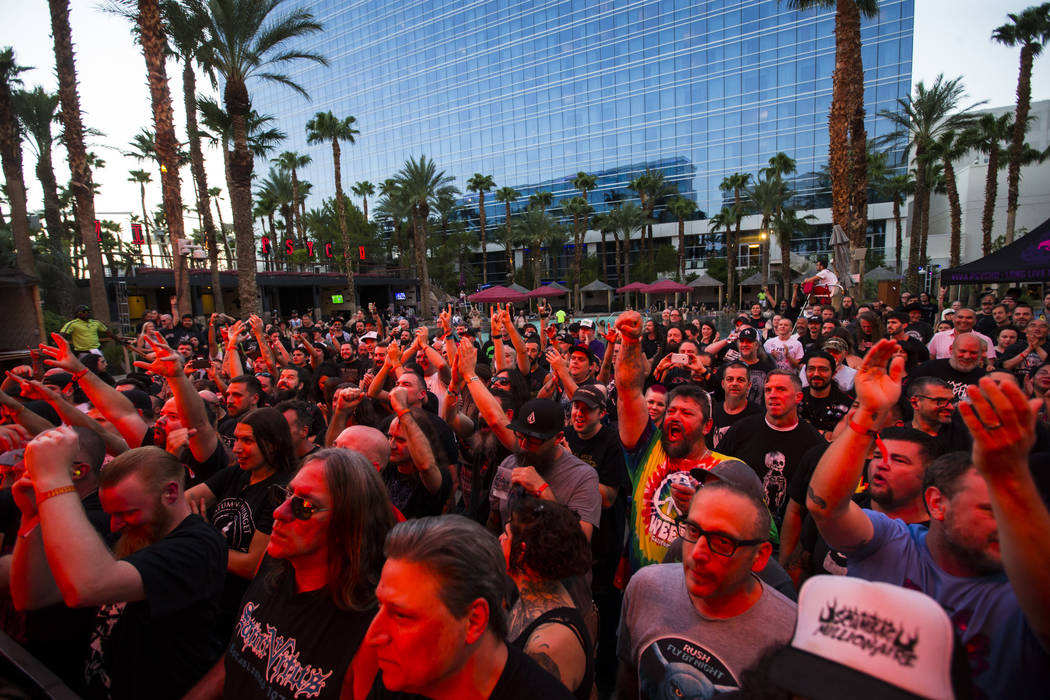 Fans cheer as Voivod performs at the pool stage during Psycho Las Vegas at the Hard Rock Hotel in Las Vegas on Saturday, Aug. 18, 2018. Chase Stevens Las Vegas Review-Journal @csstevensphoto