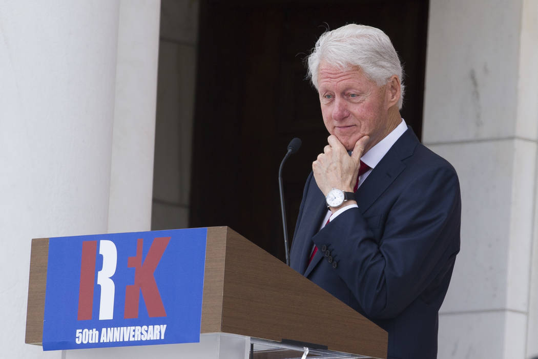 Former President Bill Clinton speaks during the Celebration of the Life of Robert F. Kennedy at Arlington National Cemetery in Arlington, Wednesday, June 6, 2018. (Cliff Owen/AP)