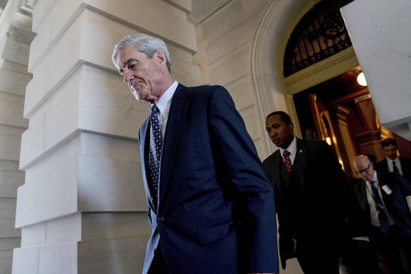 Former FBI Director Robert Mueller, the special counsel probing Russian interference in the 2016 election, departs Capitol Hill following a closed door meeting in Washington in June 2017. (AP Phot ...
