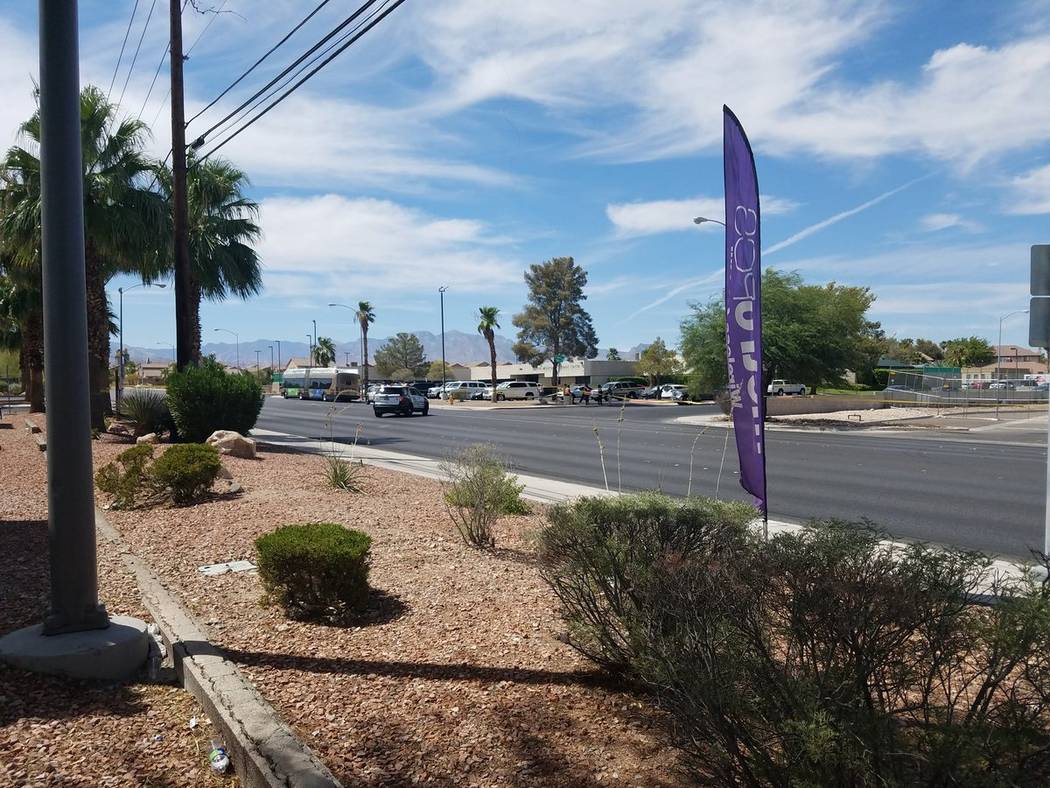 Las Vegas police are investigating an officer-involved shooting in the west Las Vegas Valley on Friday, Aug. 24, 2018. (Mike Shoro/Las Vegas Review-Journal)