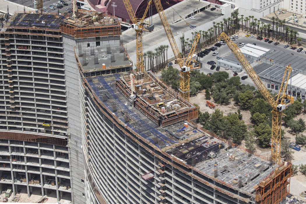 Construction continues on Resorts World Las Vegas on Wednesday, Aug. 22, 2018, in Las Vegas. Be ...