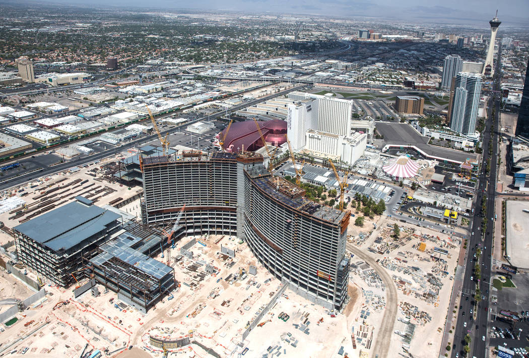 Construction continues on Resorts World Las Vegas on Wednesday, Aug. 22, 2018, in Las Vegas. Be ...