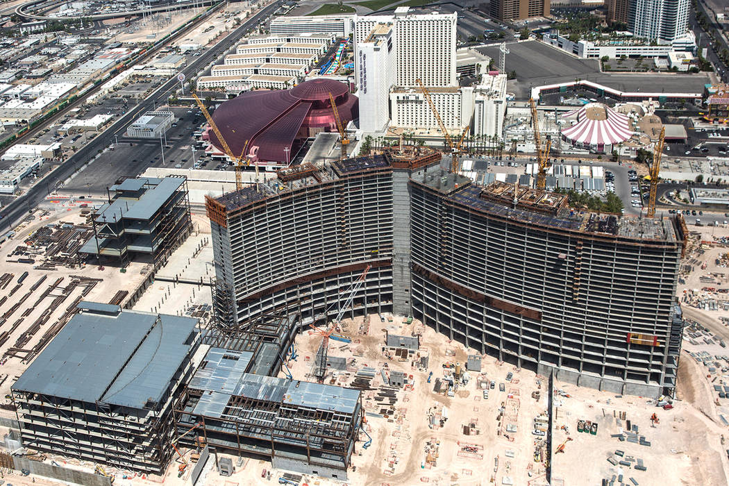 Construction continues on Resorts World Las Vegas on Wednesday, Aug. 22, 2018, in Las Vegas. Be ...