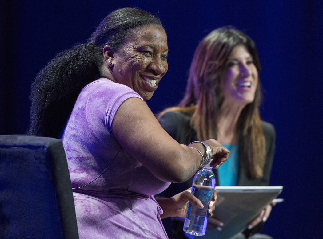 Tarana Burke, founder of the Me Too movement, speaks at the Women's Leadership Conference on Monday, Aug. 27, 2018, at the MGM Grand Conference Center, in Las Vegas. Benjamin Hager Las Vegas Revie ...