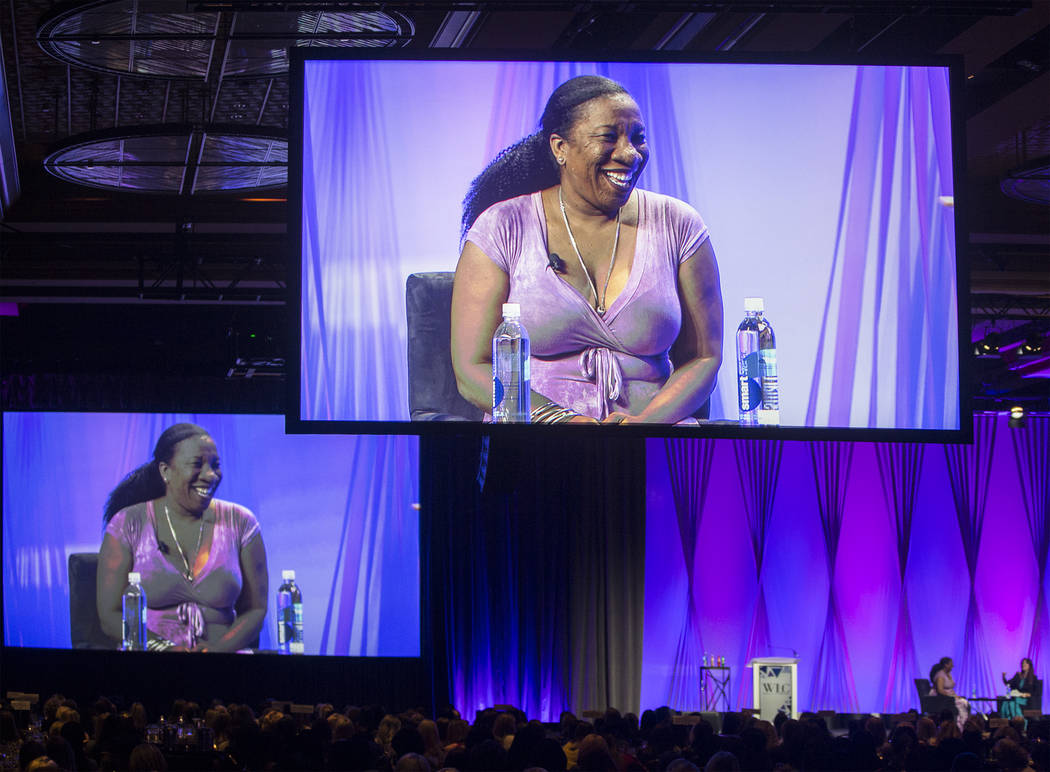 Tarana Burke, founder of the Me Too movement, speaks at the Women's Leadership Conference on Monday, Aug. 27, 2018, at the MGM Grand Conference Center, in Las Vegas. Benjamin Hager Las Vegas Revie ...