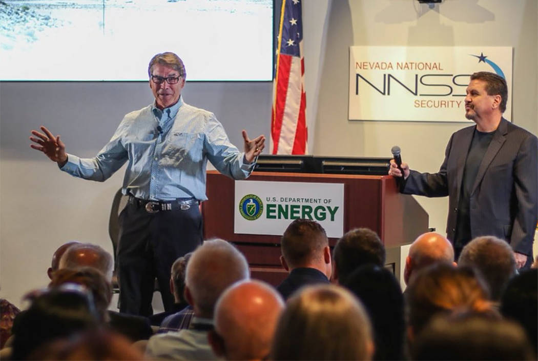 Energy Secretary Rick Perry talks to workers at the Nevada National Security Site. (from @SecretaryPerry on Twitter)