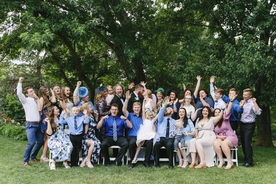 A photo after the wedding of a daughter from the polygamous family from TV's "Sister Wives" at La Caille Restaurant in Sandy, Utah on June 17, 2018. (Kali Poulsen via AP)