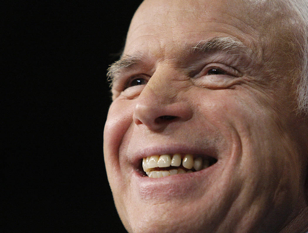 FILE - In this Oct. 27, 2008 file photo, Republican presidential candidate Sen. John McCain, R-Ariz., speaks at a campaign rally in Pottsville, Pa. McCain's family says the Arizona senator has ch ...