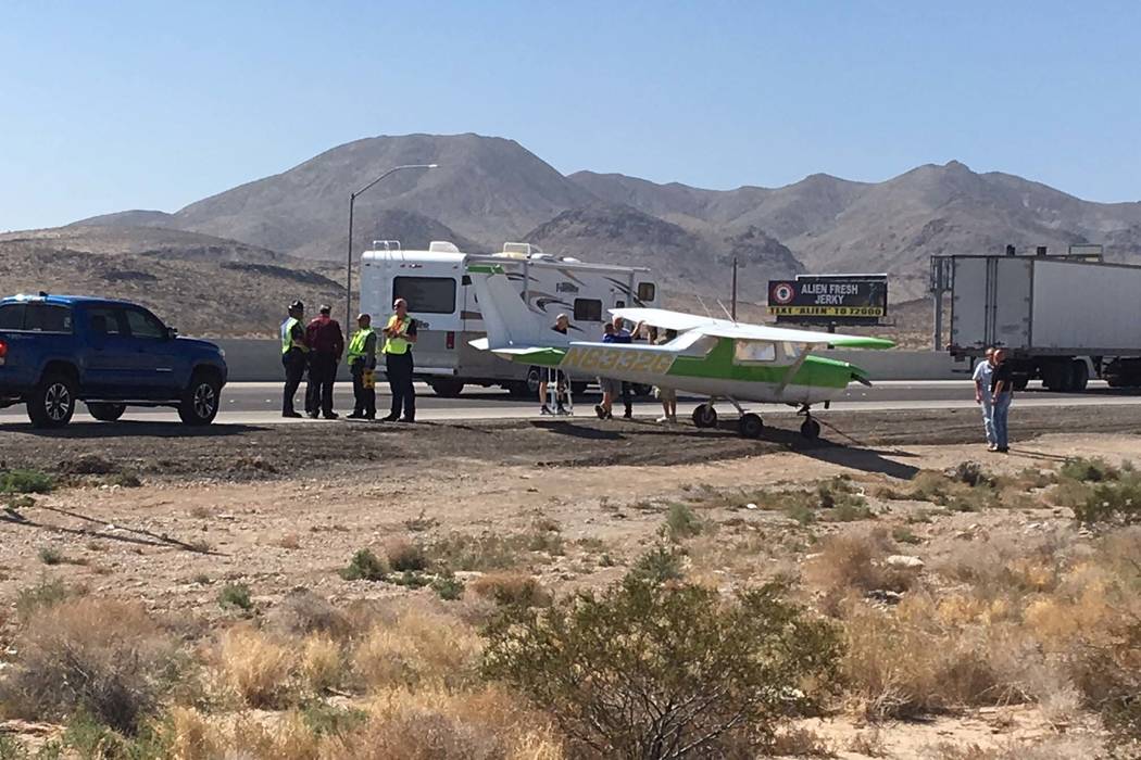 Plane makes emergency landing on I15 south of Las Vegas Las Vegas