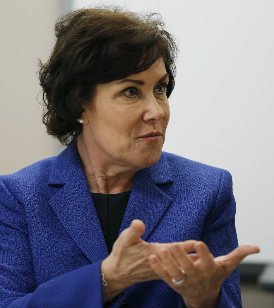 Rep. Jacky Rosen, D-Nev., speaks at a roundtable event at the Nevada Urban Chamber of Commerce, Wednesday, Aug. 29, 2018, in Las Vegas. (AP Photo/John Locher)