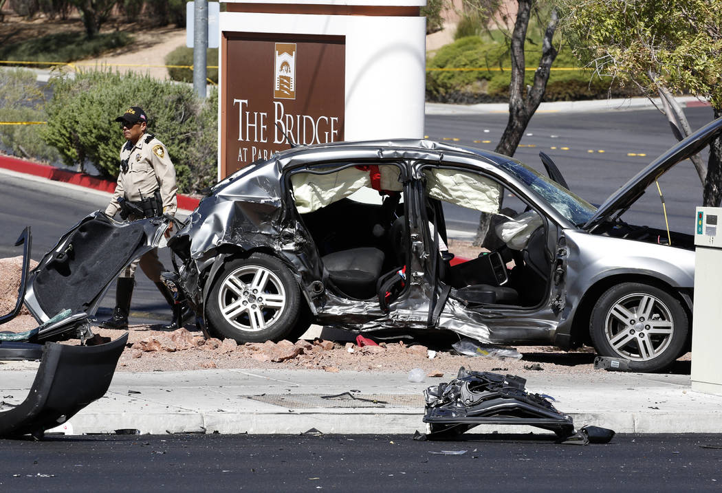 Las Vegas police are investigating a fatal three-vehicle crash at Eastern and Harmon avenues on Friday, Aug. 31, 2018, in Las Vegas. (Bizuayehu Tesfaye/Las Vegas Review-Journal) @bizutesfaye