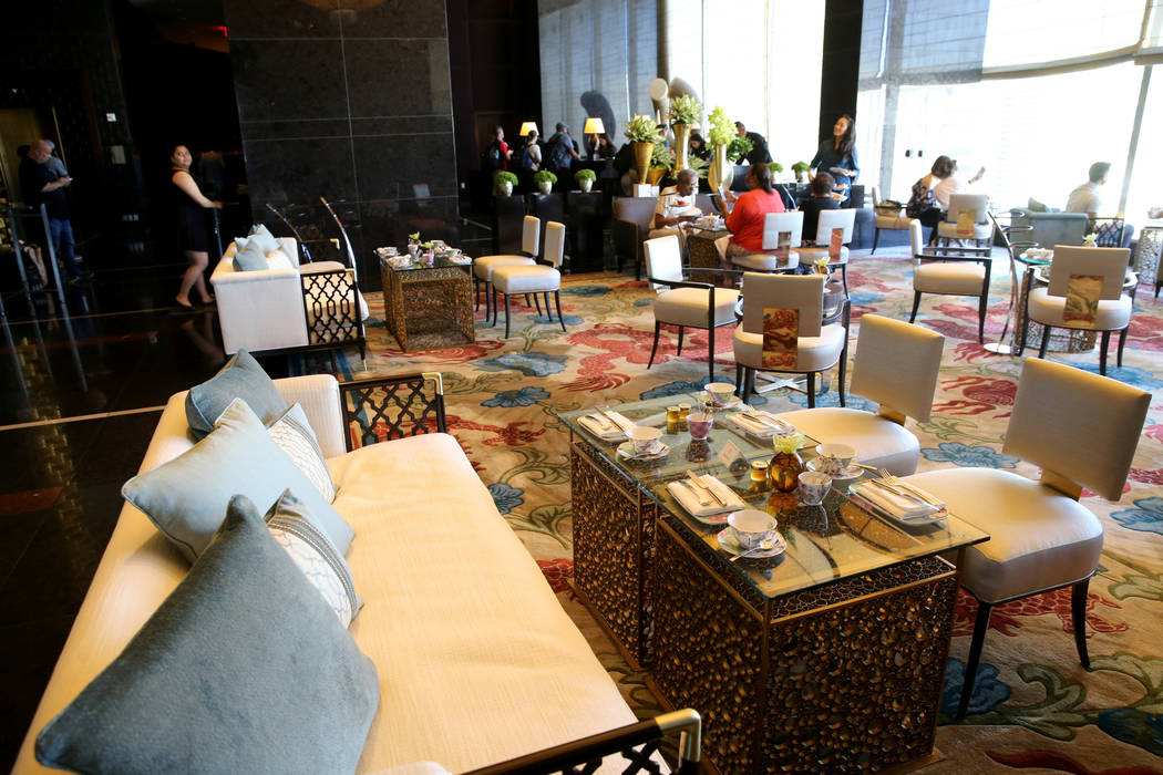 The Tea Lounge at the Waldorf Astoria features new furniture on the first day for the new Las Vegas hotel formerly known as Mandarin Oriental on the Strip Friday, Aug. 31, 2018. K.M. Cannon Las Ve ...