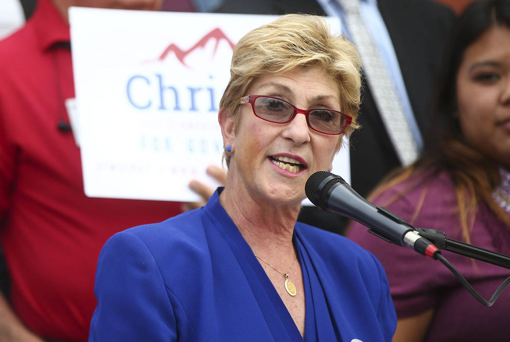 Clark County Commissioner Chris Giunchigliani announces her campaign for governor outside of Las Vegas Academy in downtown Las Vegas on Wednesday, Oct. 18, 2017. Chase Stevens Las Vegas Review-Jou ...
