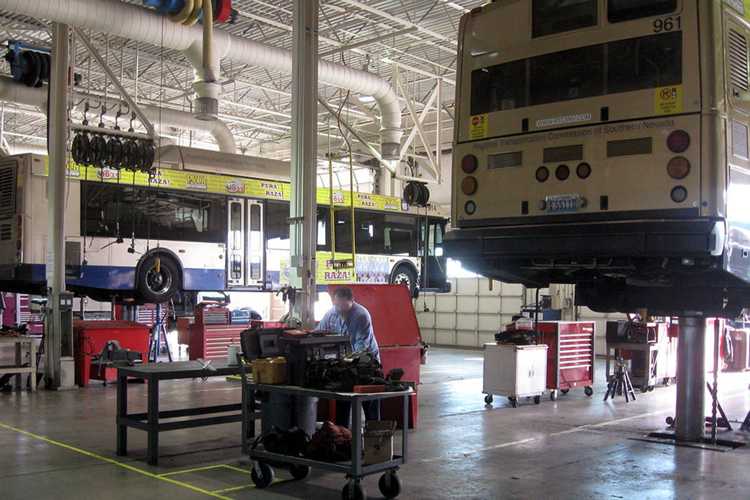 Commuter buses are serviced at the Regional Transportation Commission of Southern Nevada's Integrated Bus Maintenance Facility in North Las Vegas in 2011. (Las Vegas Review-Journal)